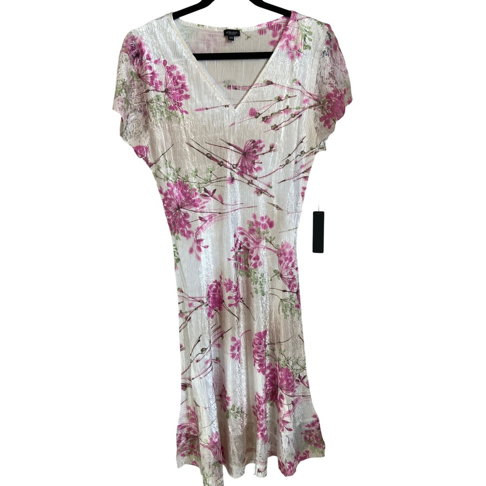 Komarov Woman 2X Floral Crinkle Lace‎ Dress Special Occasion NWT
